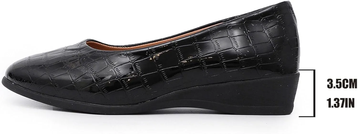 Women's Leather Classic Wedge Moccasins Platform Wedge Walking Shoes Casual Comfortable Slip On Closed Toe Shoes