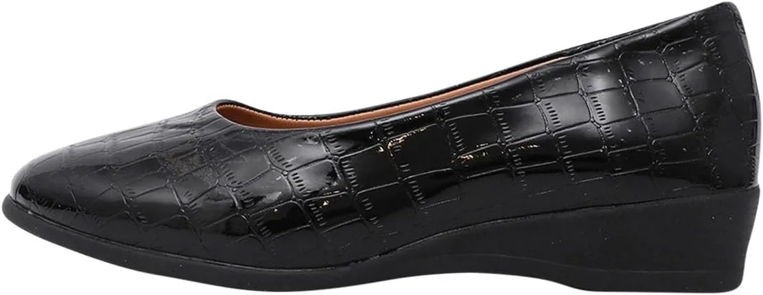 Women's Leather Classic Wedge Moccasins Platform Wedge Walking Shoes Casual Comfortable Slip On Closed Toe Shoes