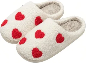 Women's Men's Cute Fuzzy Heart Slippers Memory Foam Fluffy Couple Slippers Cozy House Slippers Indoor Outdoor Shoes
