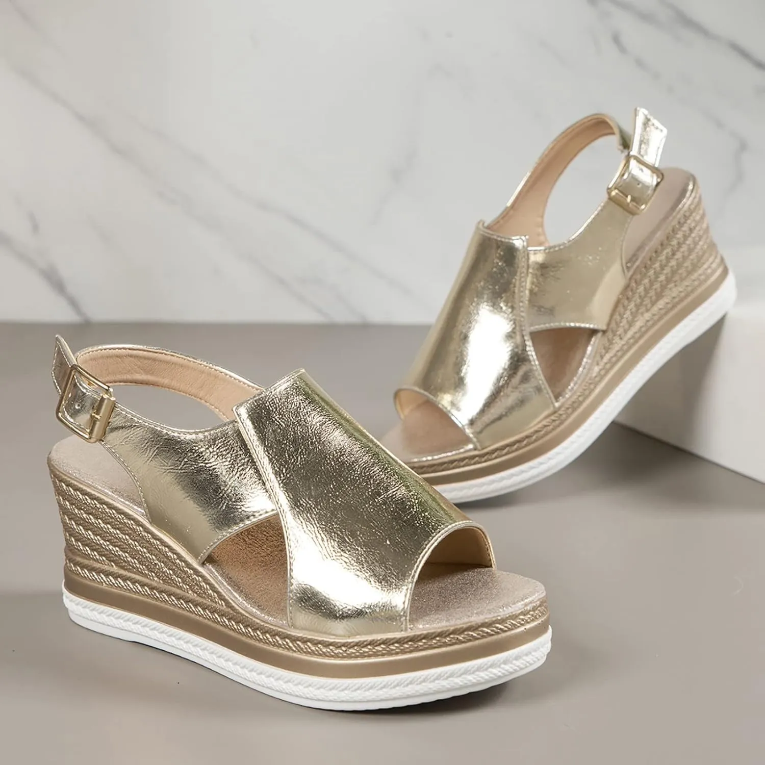 Women's Orthopedic Sandals High Heel Bohemian Stylish Adjustable Summer Beach Walking Cushion Sandals