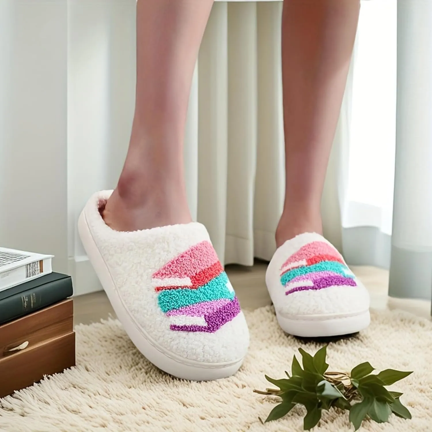Women's Plush Heart Love Slippers - Blue Eyes Mushroom Cat Ears Retro Memory Foam Soft Plush Home Shoes