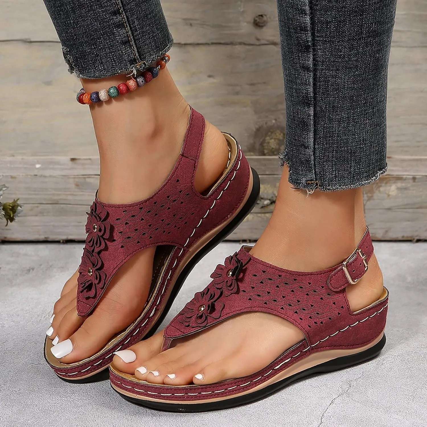 Womens Sandals Dressy, Womens Adjustable Buckle Peep Toe Slingback Platform Wedge Sandals Walking Shoes
