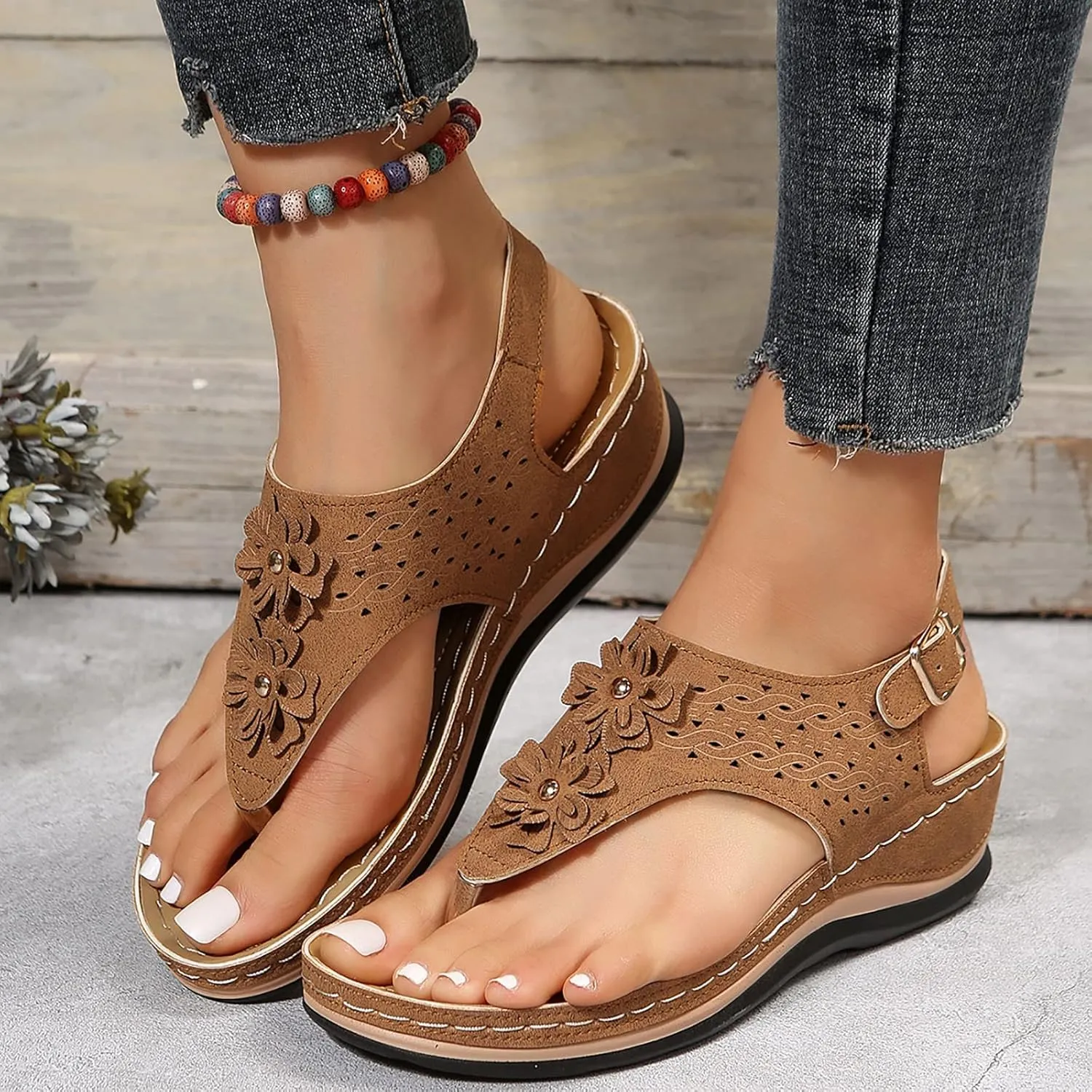 Womens Sandals Dressy, Womens Adjustable Buckle Peep Toe Slingback Platform Wedge Sandals Walking Shoes