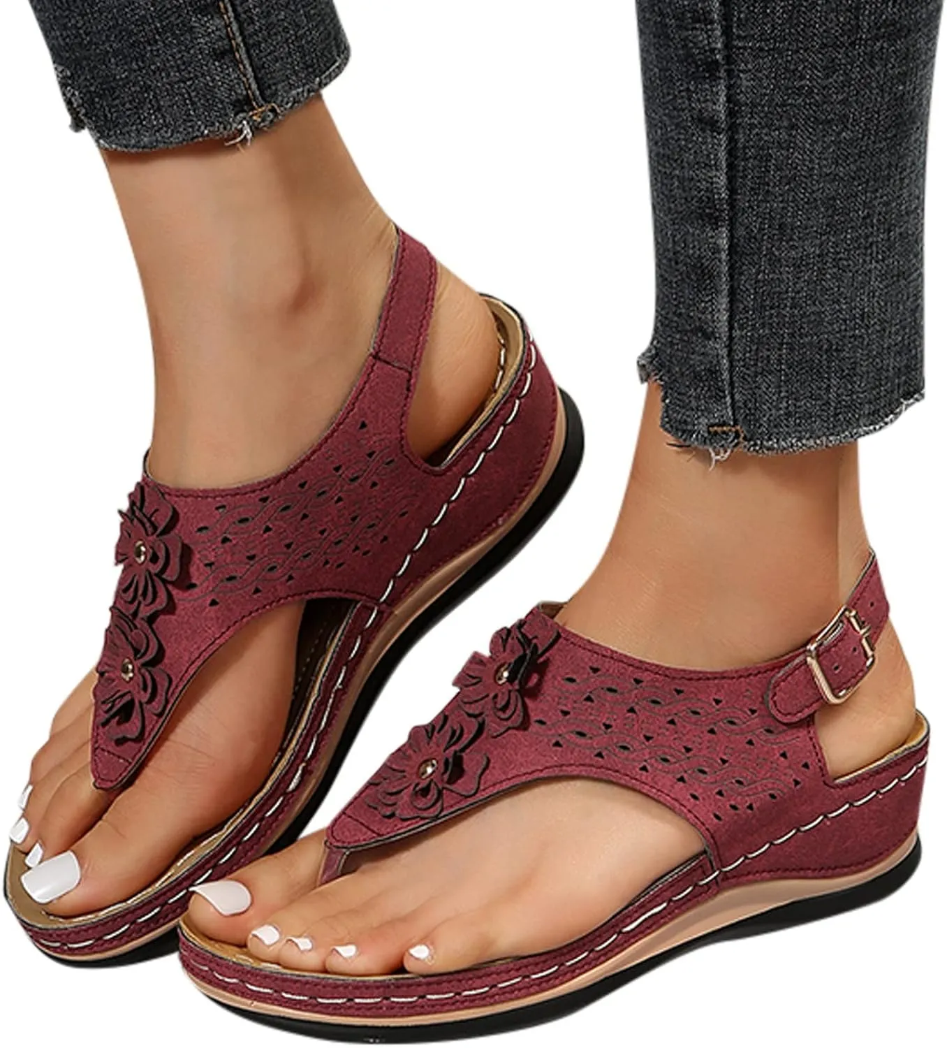 Womens Sandals Dressy, Womens Adjustable Buckle Peep Toe Slingback Platform Wedge Sandals Walking Shoes