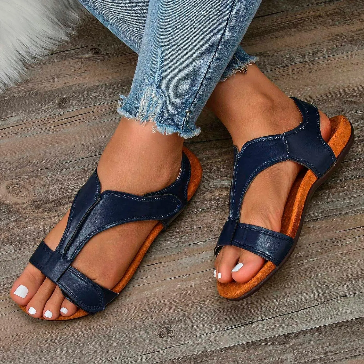 Womens Sandals Platform Wedge Hook Loop Closure Adjustable Straps Orthopedic Comfort Summer Footwear