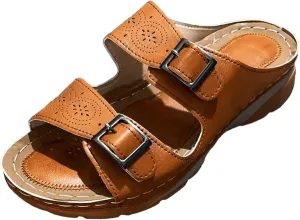 Women's Sandals Summer Adjustable Leather Sandals Orthopedic Wedge Sandals Walking Beach Slippers with Arch Support2