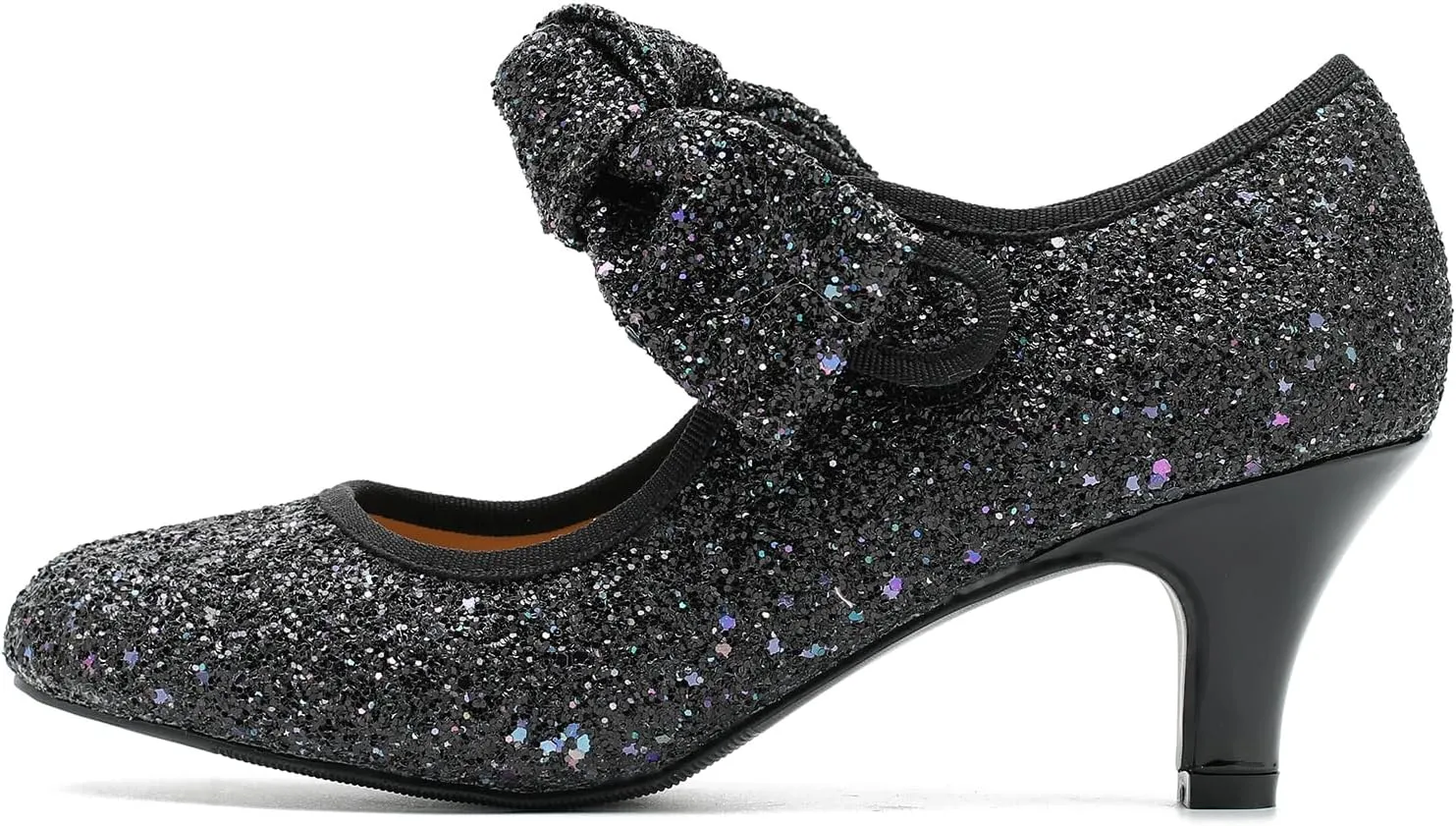 Womens Sequin Low Kitten Heels with Bow Mary Jane Dress Shoes Comfortable Vintage Dance Wedding Pumps