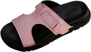Womens Slide Sandals Adjustable Flat Slip on Comfort Footbed Sandals Orthopedic Slides Non-Slip Flip Flop for Summer