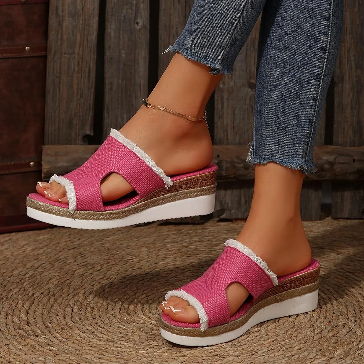 Women's Slide Sandals,2025 Woven Platform Slide Dressy Summer Open Toe Slip on Slippers Outdoor Beach Vacation Shoes