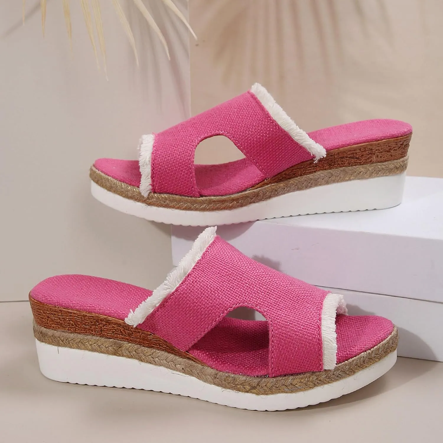 Women's Slide Sandals,2025 Woven Platform Slide Dressy Summer Open Toe Slip on Slippers Outdoor Beach Vacation Shoes