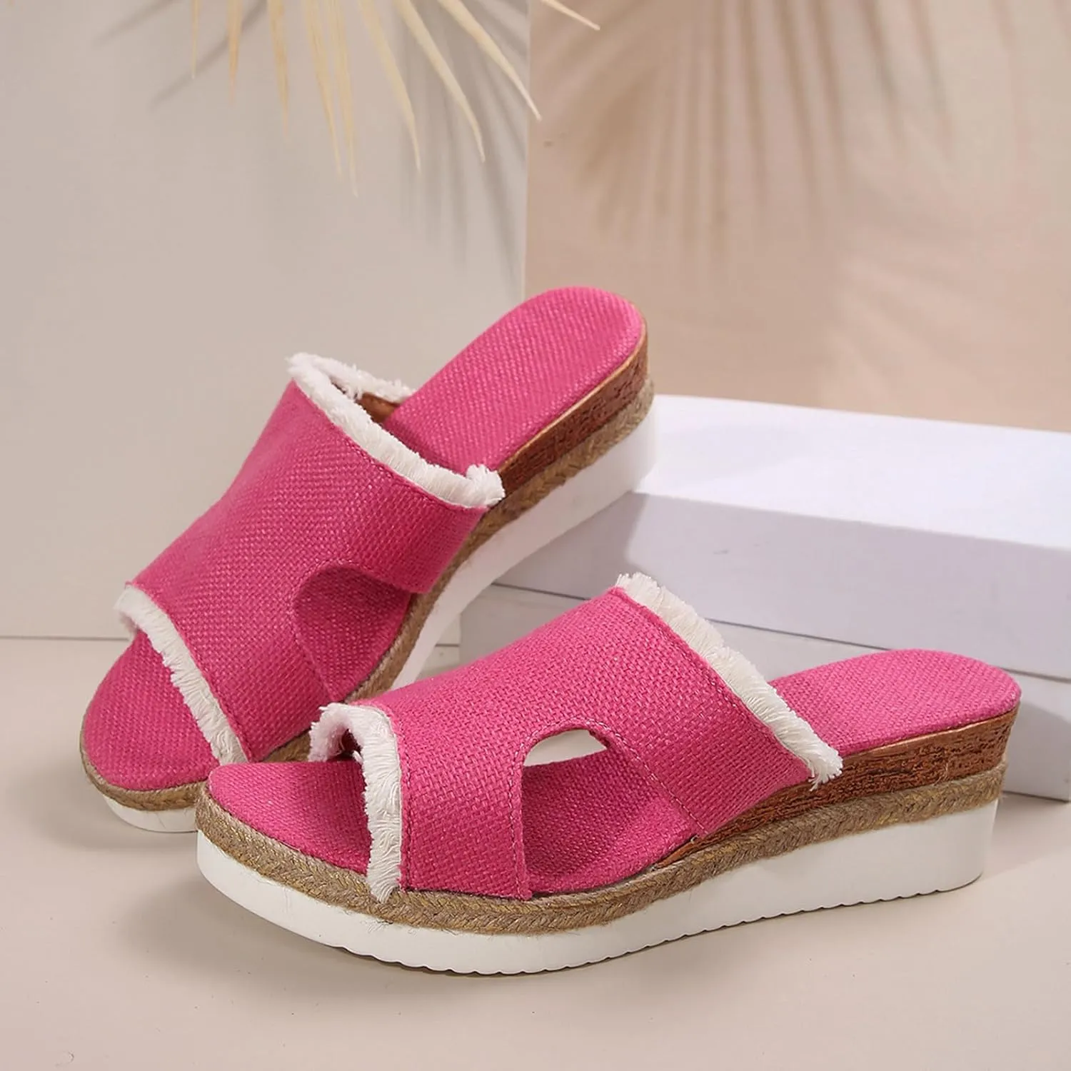 Women's Slide Sandals,2025 Woven Platform Slide Dressy Summer Open Toe Slip on Slippers Outdoor Beach Vacation Shoes