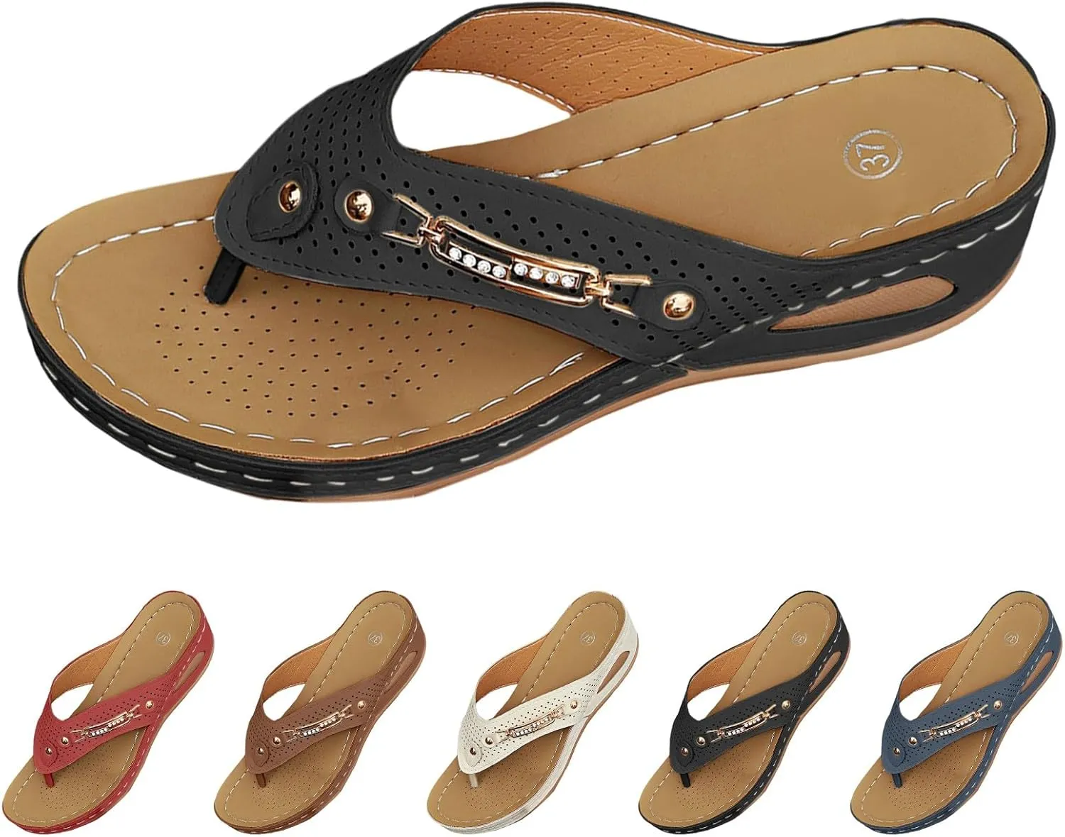 Womens Slides Sandals with Plantar Fasciitis Arch Support Fashion Comfort Adjustable Flat Sandals