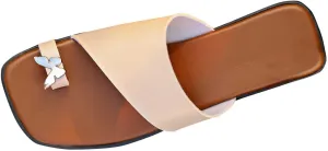 Womens Slides Sandals with Ring Toe Orthotic Square Open Toe Slip-On Flip Flop Comfortable Summer Thong Flat Slipper