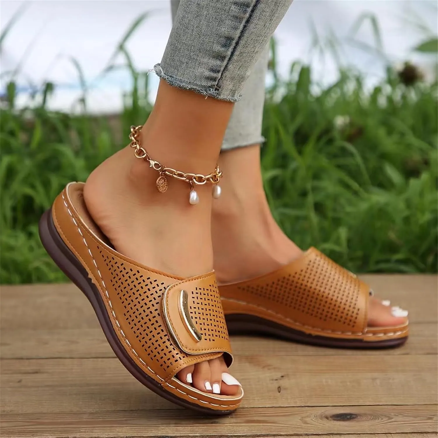 Womens Slingback Sandal Non Slip Slippers Casual Flat Slip On Walking Shoes Beach Wear