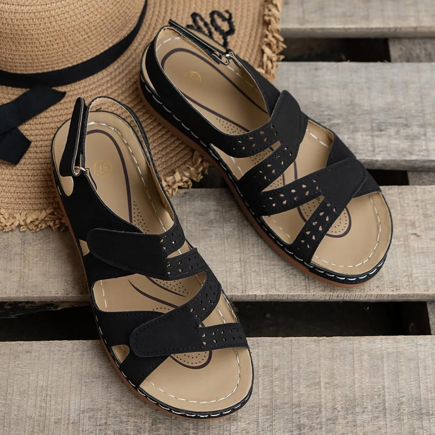 Womens Wedge Sandals Solid Color Hiking Outdoor Walking Shoes Summer Comfortable Adjustable Strap Sandal