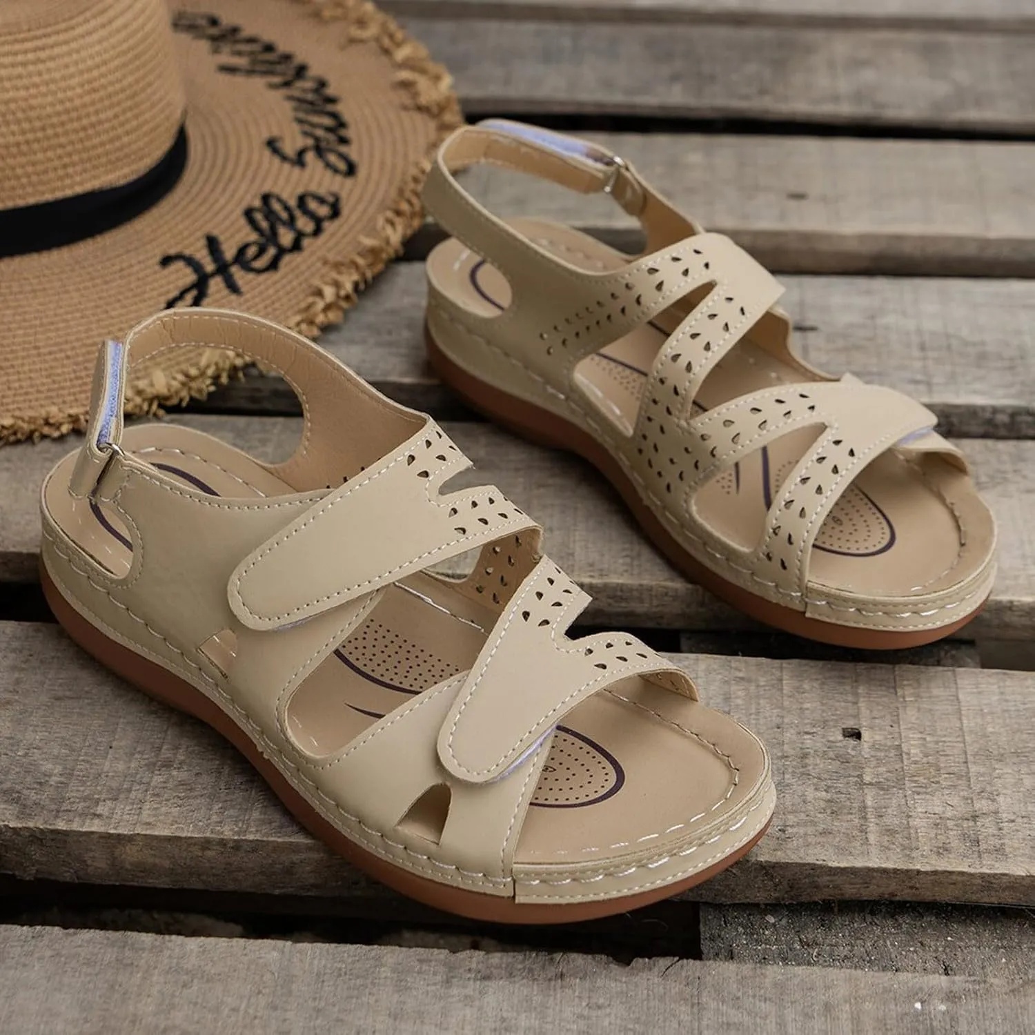 Womens Wedge Sandals Solid Color Hiking Outdoor Walking Shoes Summer Comfortable Adjustable Strap Sandal