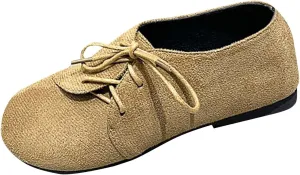 Womens Wide Width Flat Shoes Casual Round Toe Lace-Up Comfort Flats Suede Classic Spring Summer Shoes Everyday Wear